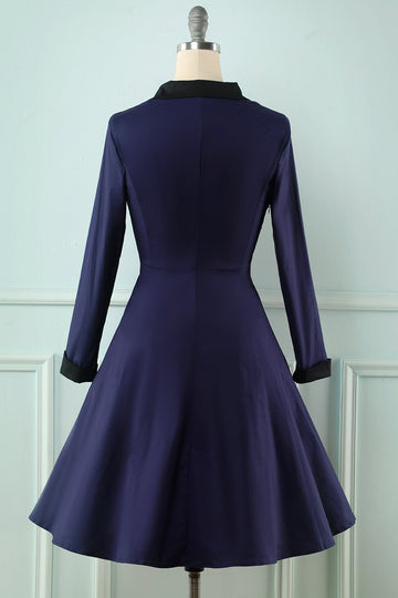 Vestido de balanço de mangas compridas da Marinha